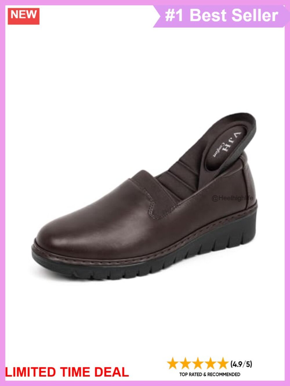 Faux Leather Women's Round Toe Slip On Loafers Arch Support Walking Shoes